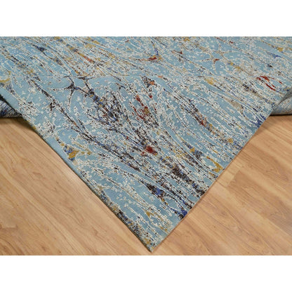 9'1"X12' Blue Modern Bamboo Cane Design Wool And Silk Hand Knotted Rug