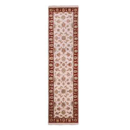 2'7"X10'4" Ivory Hand Knotted Rajasthan Leaf Design Wool Silk Runner Rug