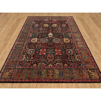 9'1"X12' Black Wool And Silk Hand Knotted Tebraz Vase Fine Oriental Rug