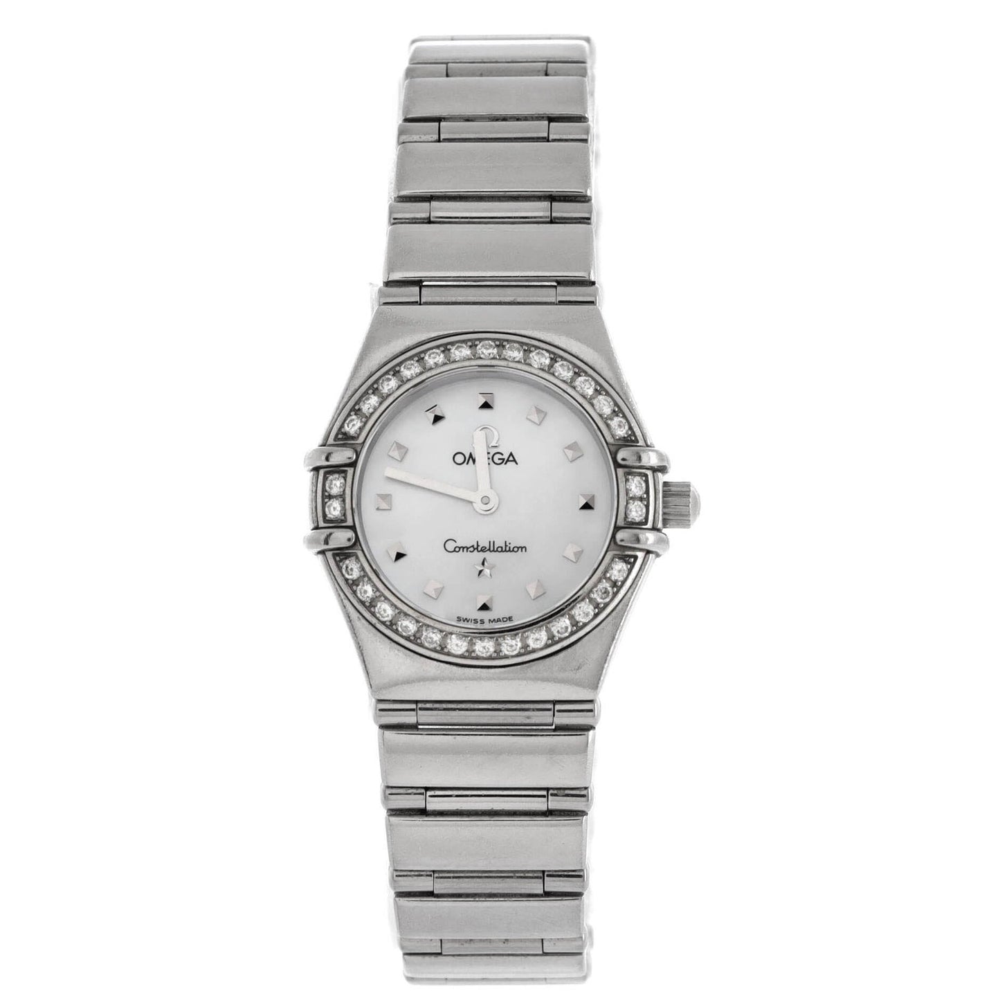 Omega Constellation Quartz Watch Stainless Steel With Diamond Bezel And Mother