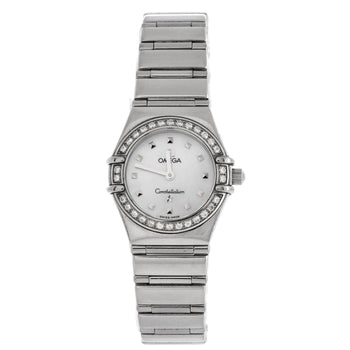 Omega Constellation Quartz Watch Stainless Steel With Diamond Bezel And Mother