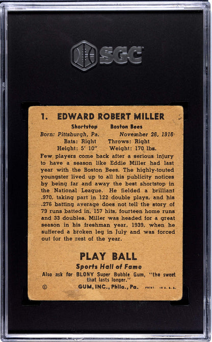 Eddie Miller 1941 Playball Card #1 Sgc 2