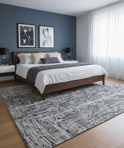 8x10 Hand-Carved Dark Grey Wool Modern Oriental Rug High-Low Relief Carpet