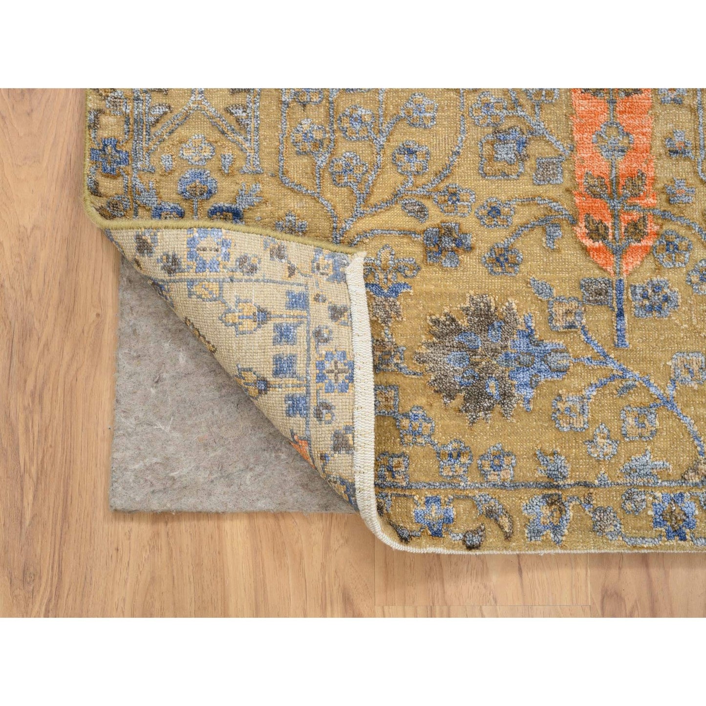 4'1"X6'2" Brown Hand Knotted Cypress Tree Design Silk With Wool Rug