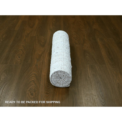 2'6"X7'9" Ivory Minimalist Swedish Design Hand Knotted Wool Runner Rug