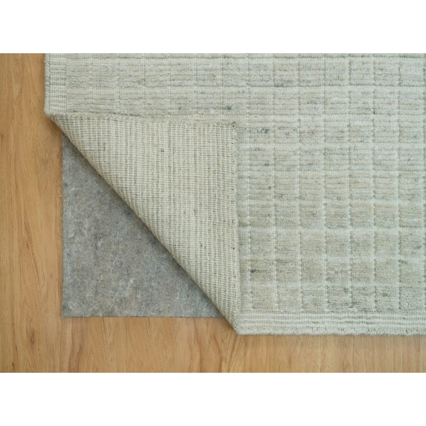 10'X13'9" Ivory Plain Decor Modern Box Design Loomed Knotted Wool Rug