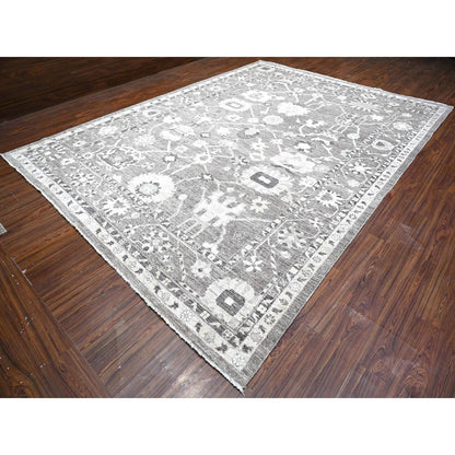 10'2"X14' Nevada Gray Hand Knotted Afghan Angora Oushak Oriental Rug