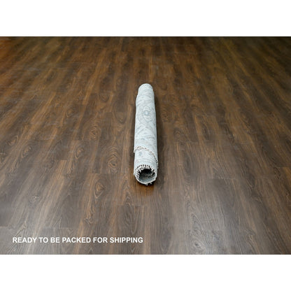 6'X6' Lavender Gray Hand Knotted Karajeh Design Wool Round Rug