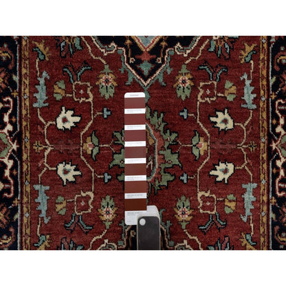 2'6"X6'3" Red Antiqued Heris Hand Knotted New Zealand Wool Runner Rug