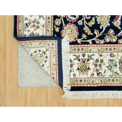 6'1"X9' Big Stone Blue Nain Flower Design Hand Knotted Wool Oriental Rug
