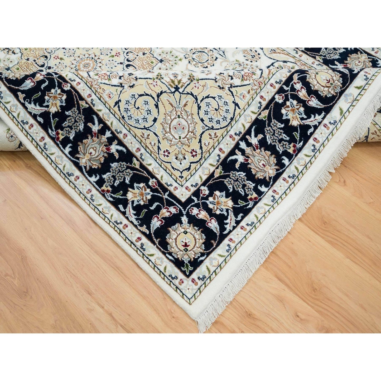 5'10"X9'1" Ivory Natural Wool Hand Knotted Nain Design 250 Kpsi Rug