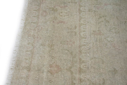 Transitional Muted Beige Floral Handmade Oriental