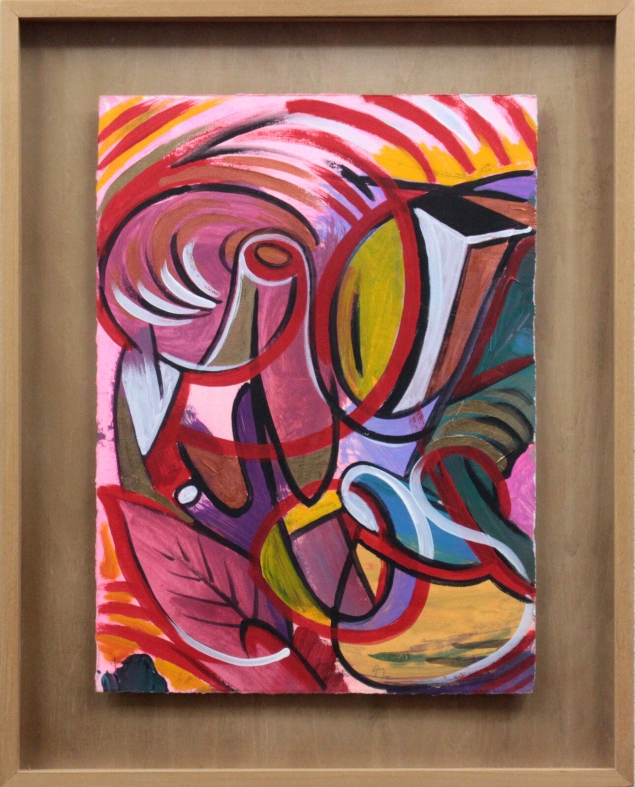 Kelly Detweiler (Usa) Original Acrylic Gouache On Paper Signed Framed Pop Art