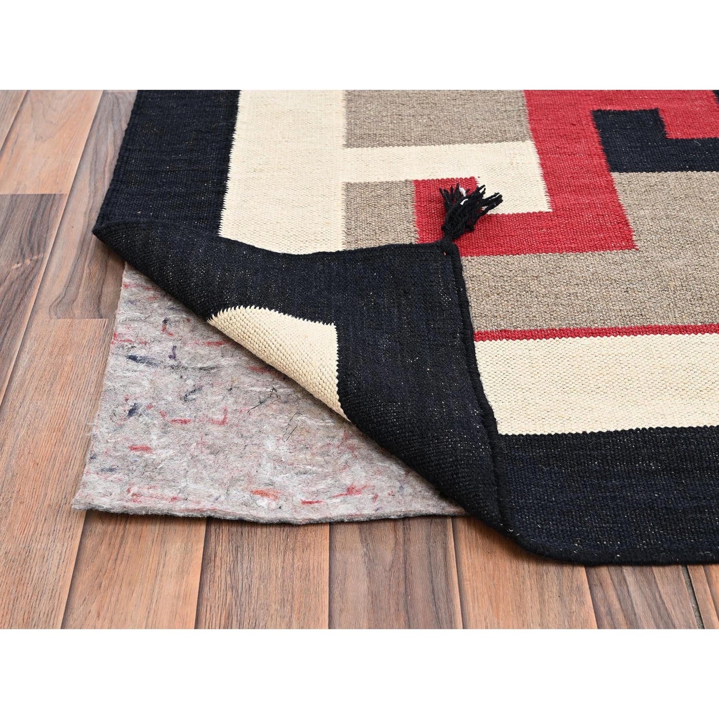 12'2"X14'8" Brown Hand Woven Rug American Geometric Design Flat Weave Wool