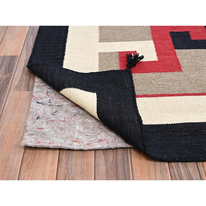12'2"X14'8" Brown Hand Woven Rug American Geometric Design Flat Weave Wool