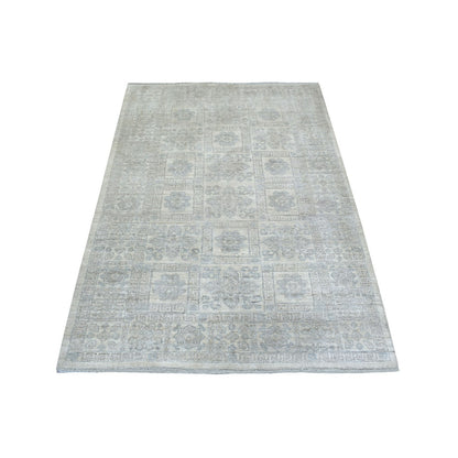 4'1"X5'9" Ivory White Wash Peshawar Soft Wool Hand Knotted Rug