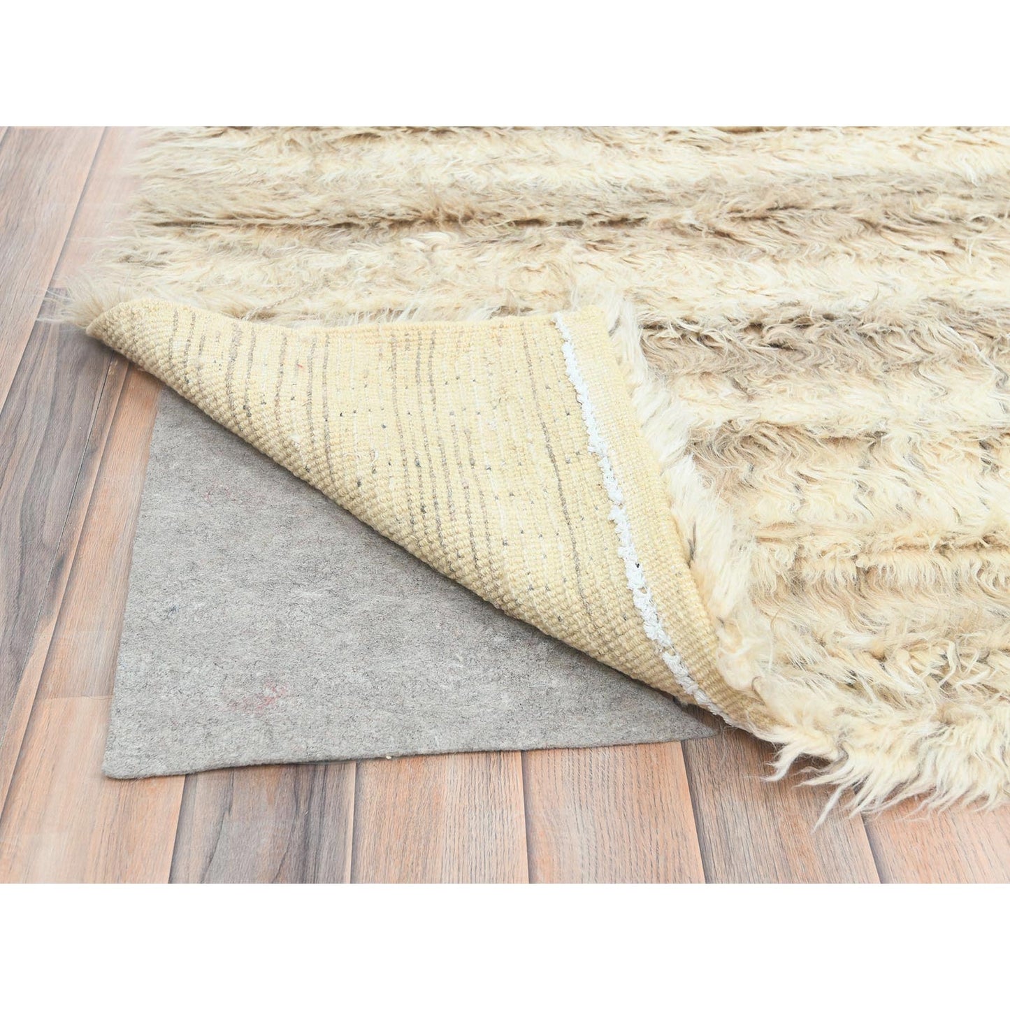 12'4"X18'1" Ivory Pure Wool Hand Knotted Moroccan Berber Oversized Rug