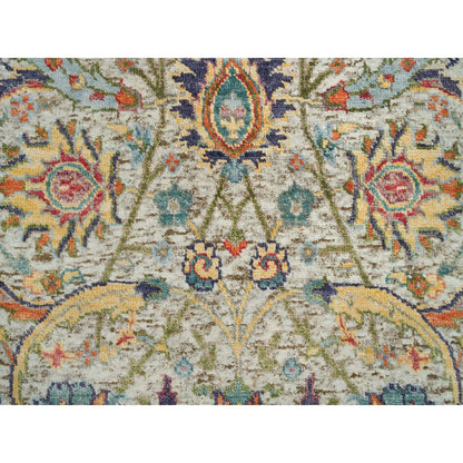 2'X3'1" Tan Sickle Leaf Hand Knotted Wool And Silk Oriental Mat Rug
