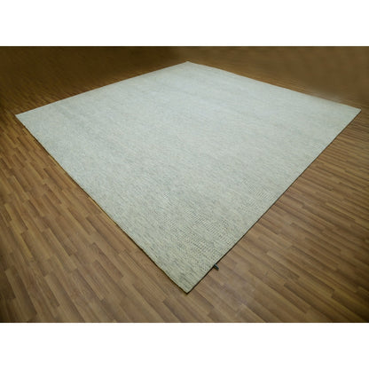 Rug 12'x12' Ivory Wool Modern Square Grass Design Hand Knotted Oriental