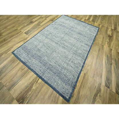 6'X9'1" Navy Blue Wool Rug Hand Knotted Oxidized Grass Design Oriental