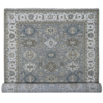8'2"X16'3" Gray And Ivory Hand Knotted Karjihooz Design Wool Rug