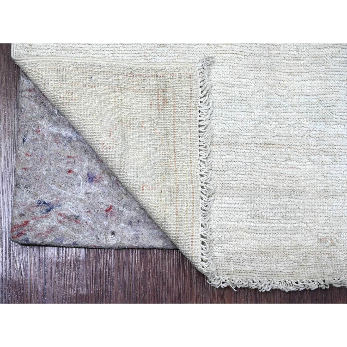 2'10"X9'7" White Afghan Angora Oushak Hand Knotted 100% Wool Runner Rug