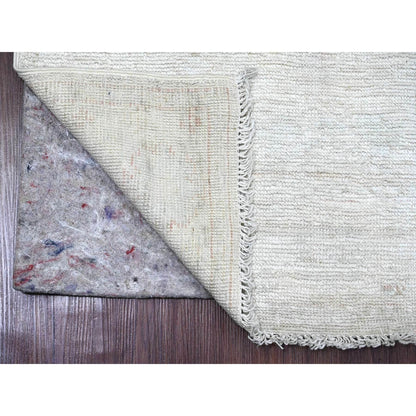 2'10"X9'7" White Afghan Angora Oushak Hand Knotted 100% Wool Runner Rug