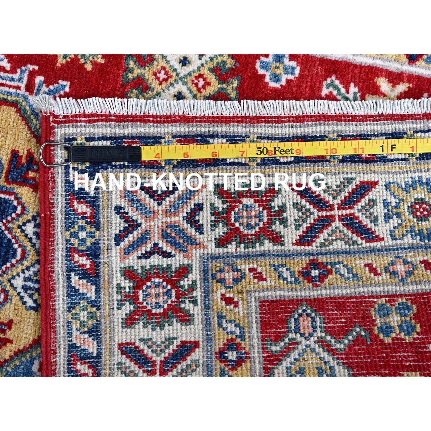 2'9"X9'8" Red Kazak With Geometric Design Soft Wool Hand Knotted Runner Rug