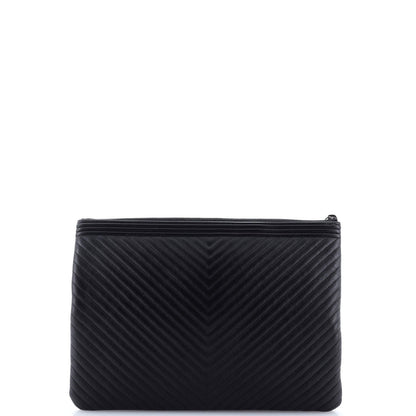 Chanel Boy O Case Clutch Chevron Calfskin Medium