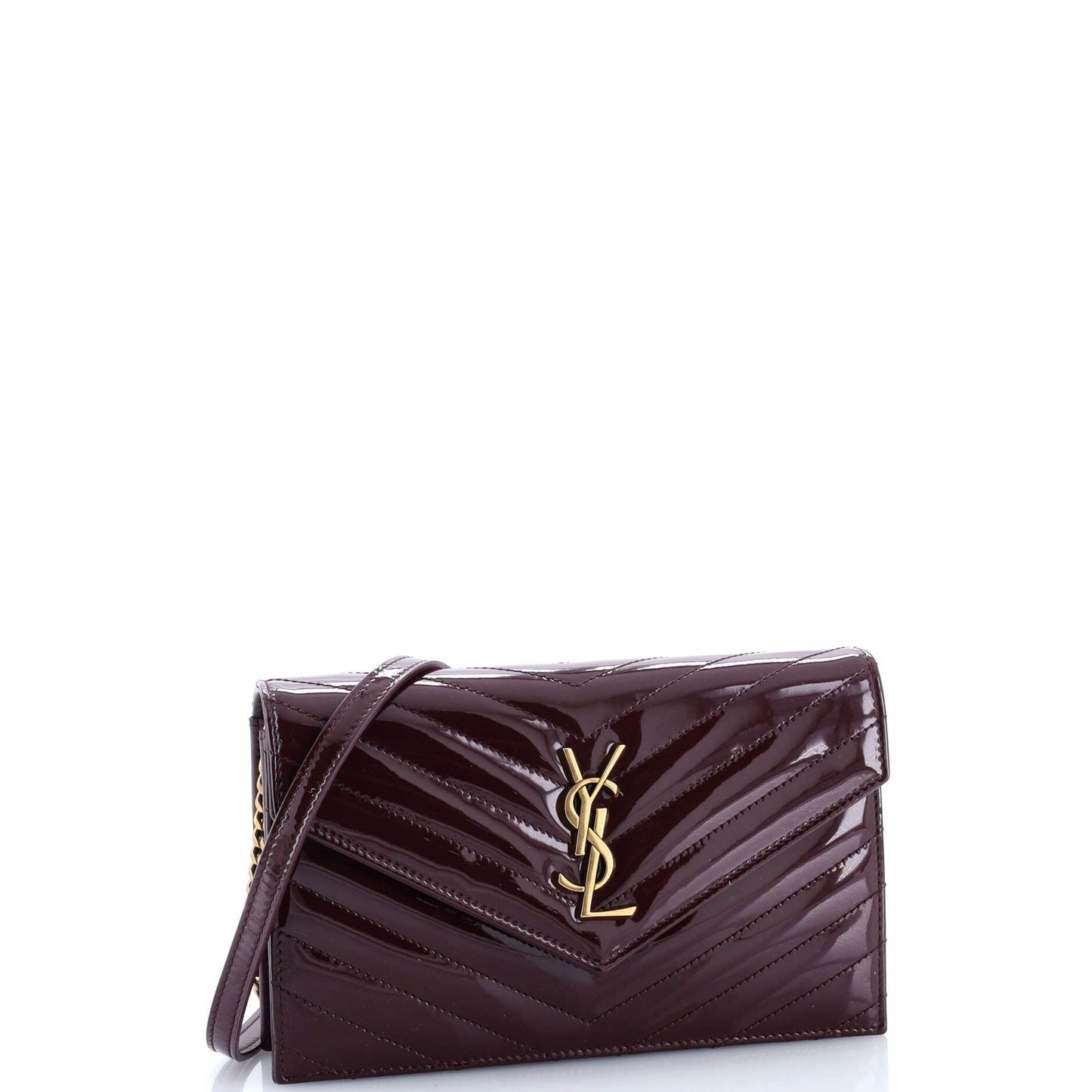 Saint Laurent Classic Monogram Wallet On Chain Matelasse Chevron Patent Small