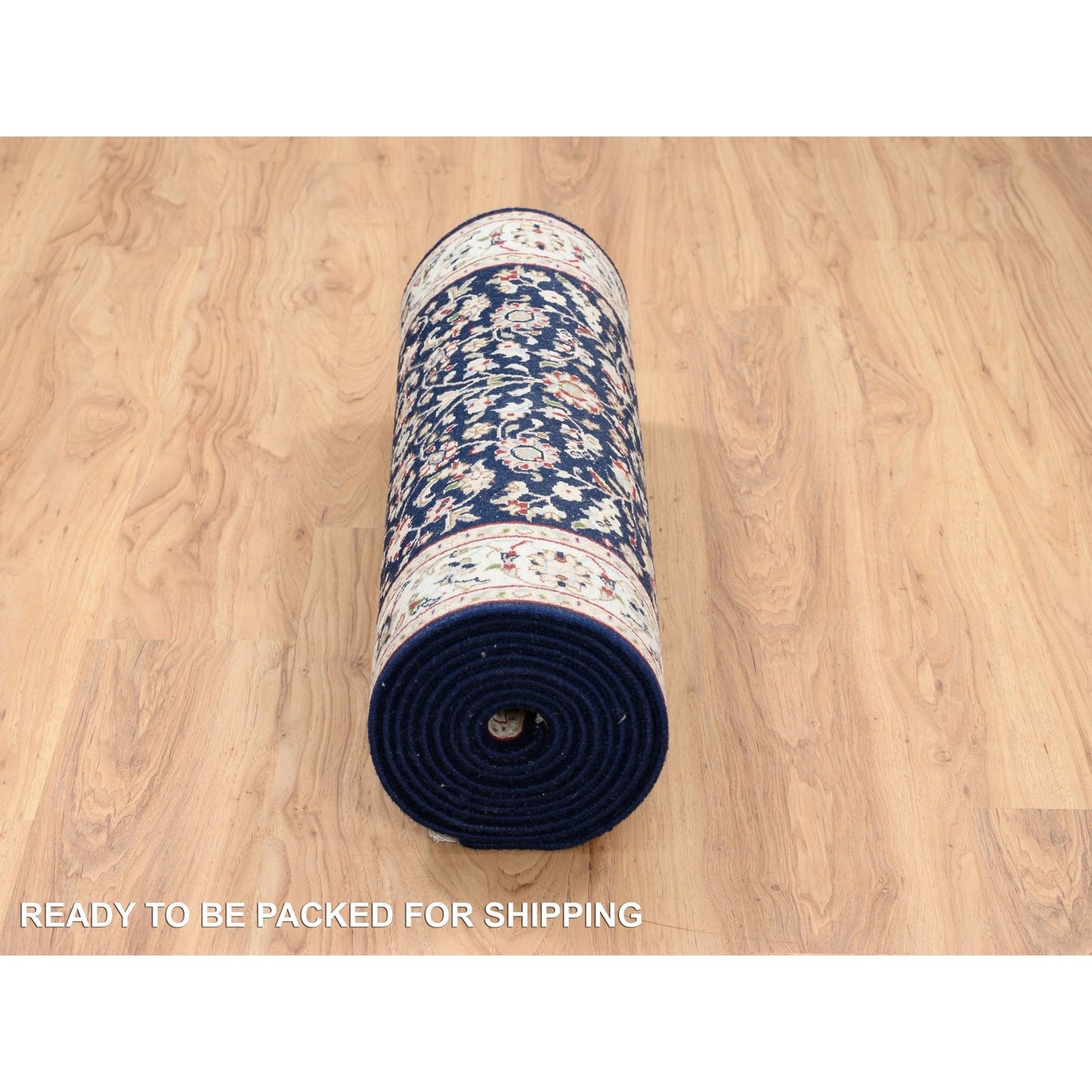 2'9"X14' Midnight Blue Nain Flower Design Wool Hand Knotted Runner Rug