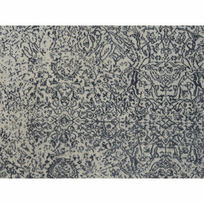 Light Gray Fine Jacquard Wool Silk Hand Loomed Oriental Rug