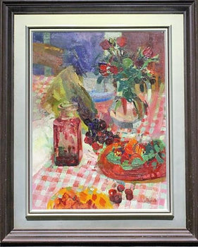 Paul Collomb Original Oil Painting Le Bocal De Confiture Flowers Still Life