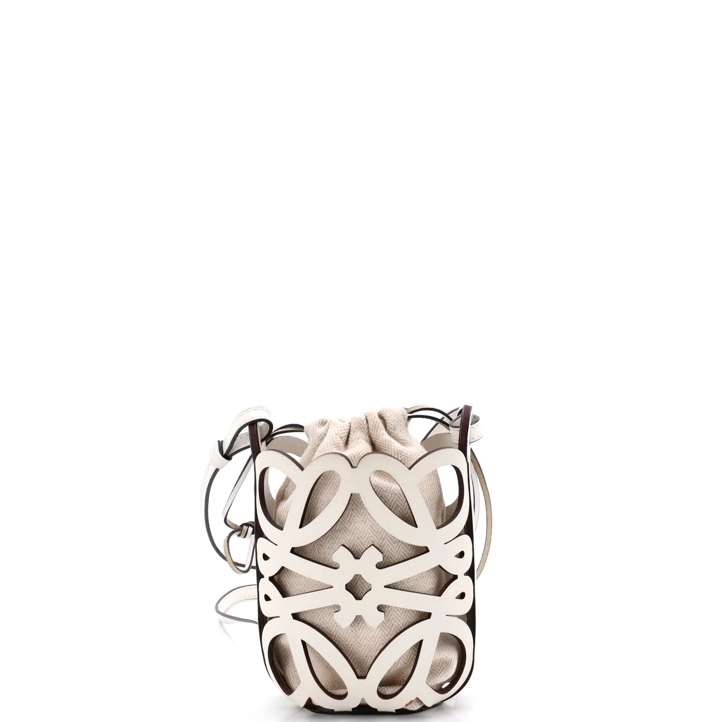 Loewe Anagram Drawstring Bucket Crossbody Bag Leather With Canvas Mini