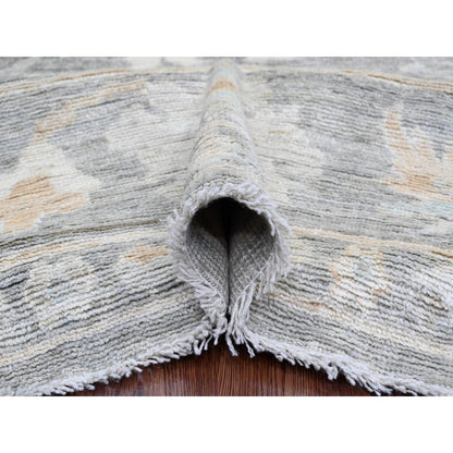 8'10"X11'10" Gray Afghan Angora Oushak Leaf Pattern Hand Knotted Wool Rug