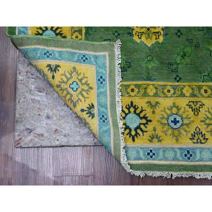 5'4"X7'6" Green Fusion Kazak Caucasian Design Pure Wool Hand Knotted Rug