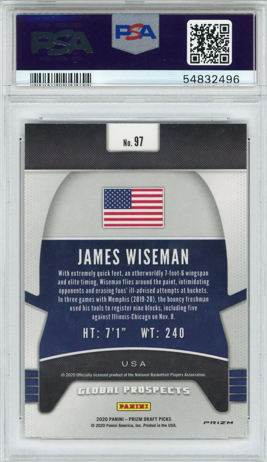 James Wiseman 2020 Panini Prizm Draft Pick Ruby Wave Rookie Card #97 (Psa)
