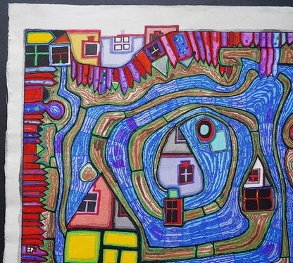 Friedensreich Hundertwasser River on the Roof Woodblock Print