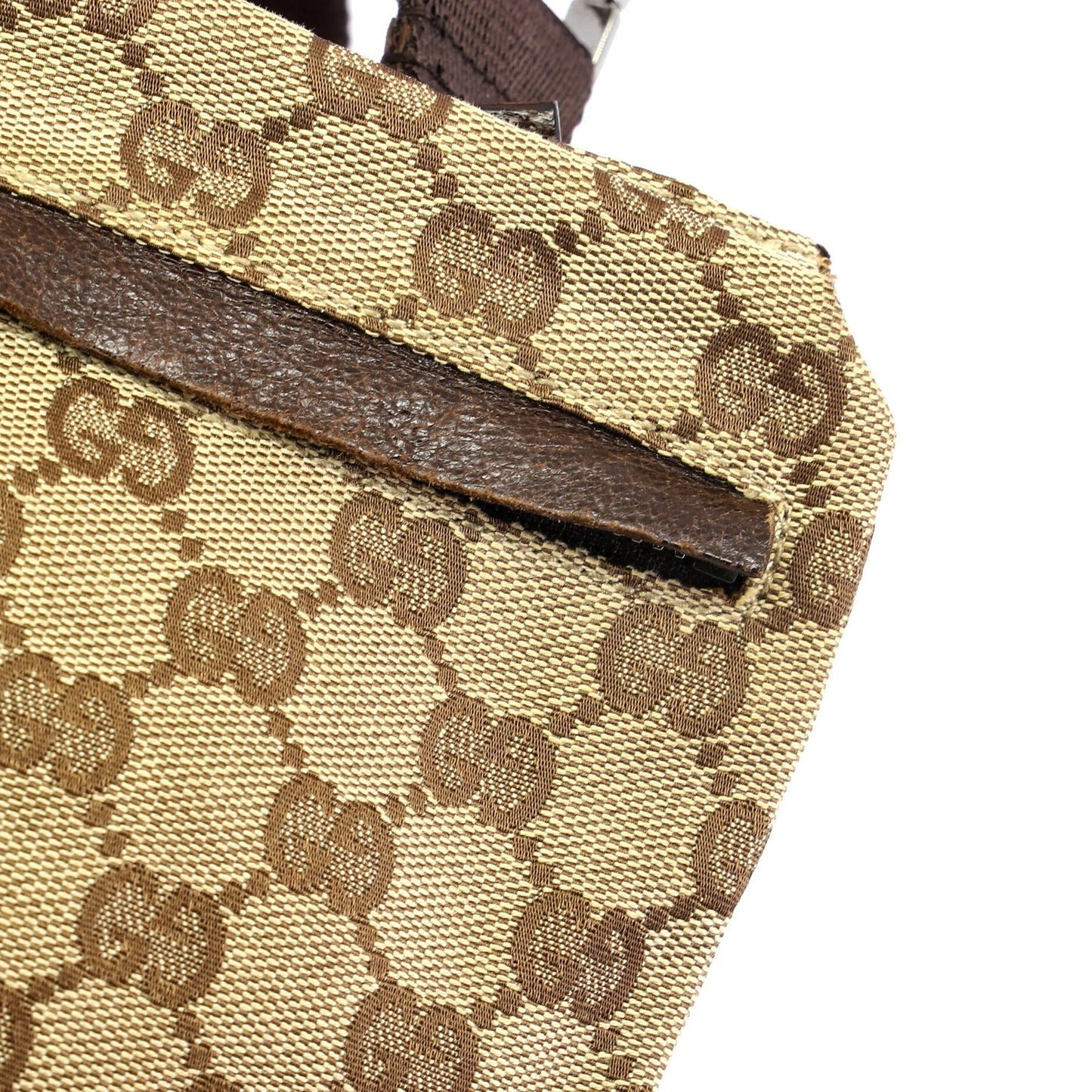 Gucci Vintage Double Belt Bag Gg Canvas With Leather