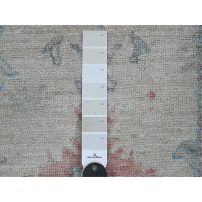 3'X11'8" White Afghan Angora Oushak Hand Knotted Pure Wool Runner Rug