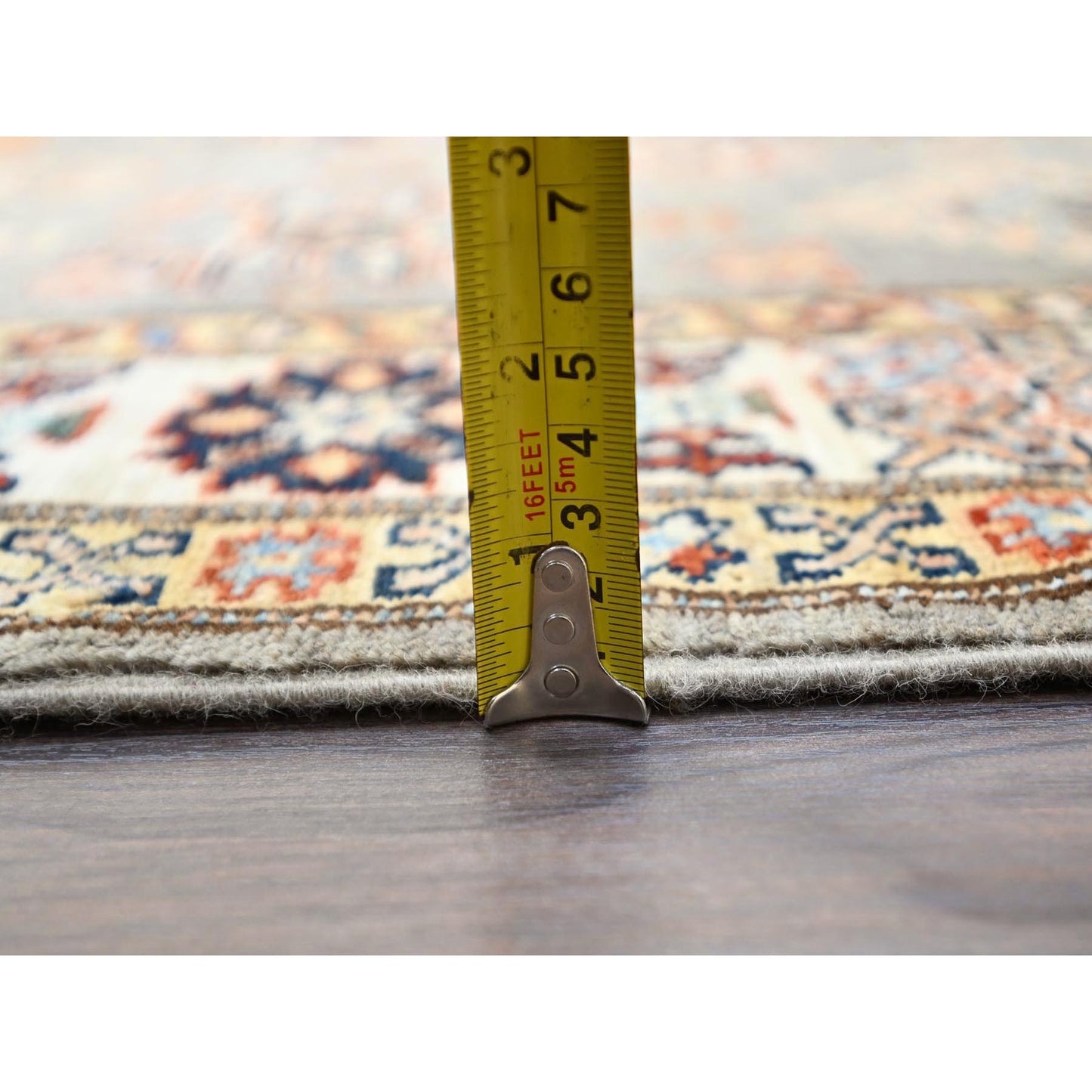 4'10"X6'6" Gray Hand Knotted Super Kazak All Over Medallions Wool Rug