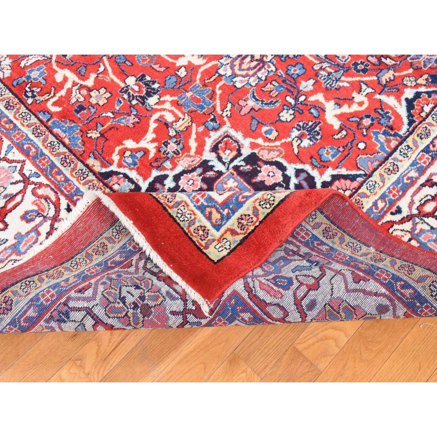 10'X13'10" Red Semi Antique Zoroastrian Saroogh All Wool Hand Knotted Rug