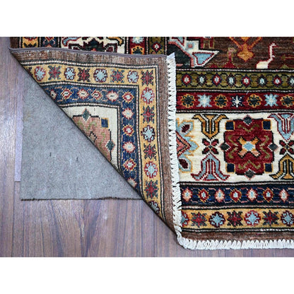6'X8'10" Brown Hand Knotted Geometric Pattern Super Kazak Oriental Rug
