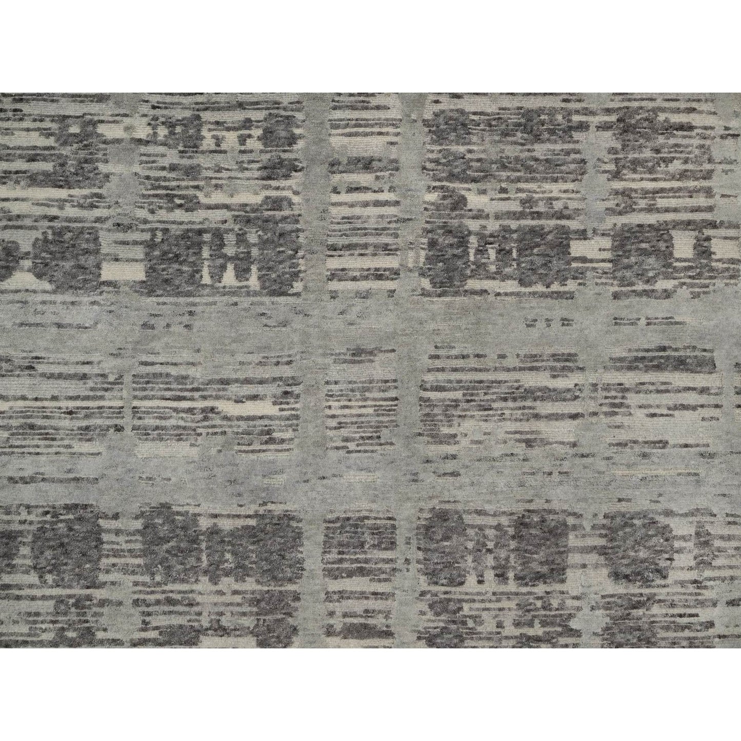 5'x7' Gray Hand Knotted Rug Modern Criss Cross Erased Design Natural Wool