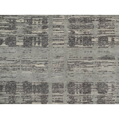 5'x7' Gray Hand Knotted Rug Modern Criss Cross Erased Design Natural Wool