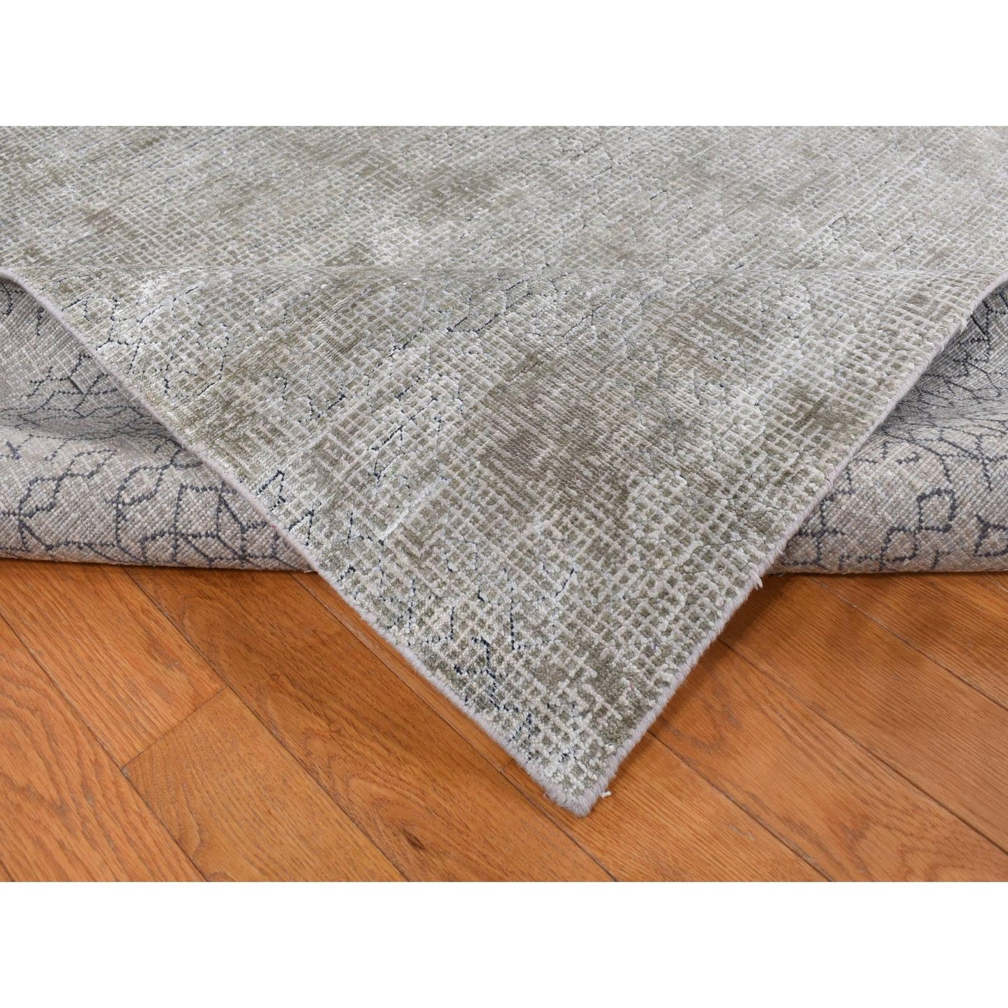 9'X12' Gray Hand Knotted Intricate Small Box Design Silk With Wool Rug