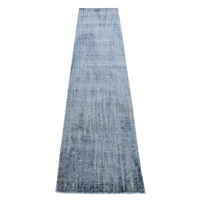 2'5"X10'8" Gray Fine Jacquard Hand Loomed Modern Runner Wool Art Silk Rug