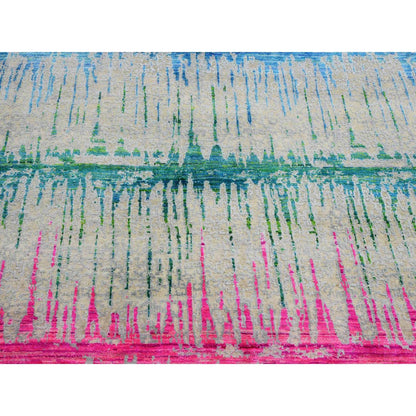 9'1"X12' Ivory The Cardiac Sari Silk With Wool Hand Knotted Rug