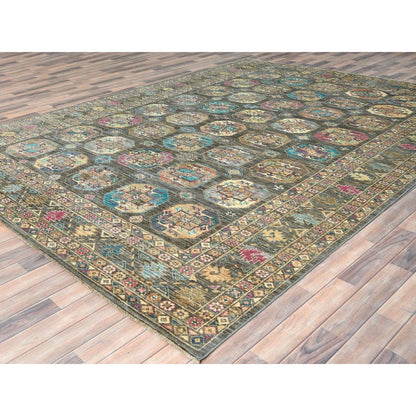 8'9"X11'7" Sage Green Hand Knotted Afghan Super Kazak Pure Wool Rug