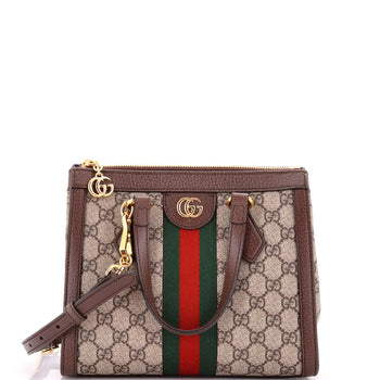 Gucci Ophidia Top Handle Tote Gg Coated Canvas With Leather Small